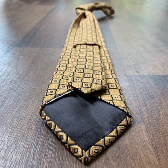 Faconnable Gold & Blue Geometric Tie - Picture 5 of 6